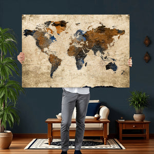 World Map Wall Art Canvas Print, Modern Decorative Framed
