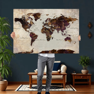 World Map Canvas Triptych – Colorful Global Wall Art for