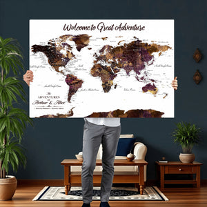 Custom Push Pin World Map Wall Art Canvas Print –