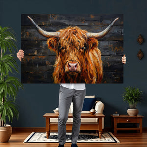 Highland Cow Wall Art Canvas Print, Rustic Farm Animal