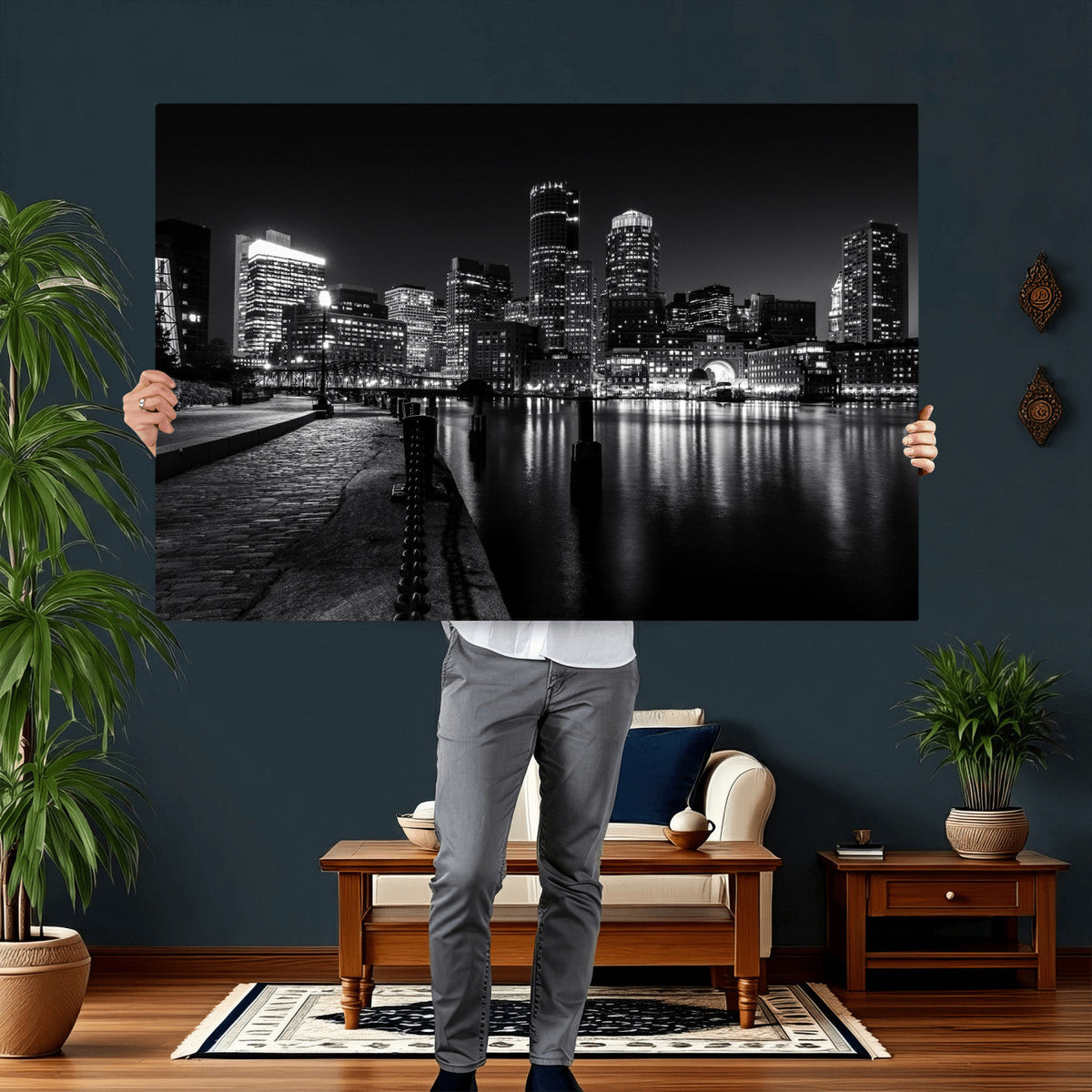 Boston Wall Art Canvas Print, Boston City Downtown Night