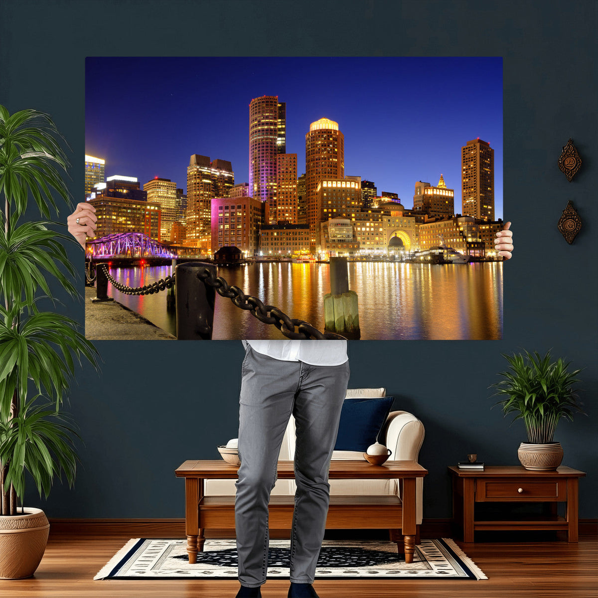Boston Wall Art Canvas Print, Boston City Downtown Night
