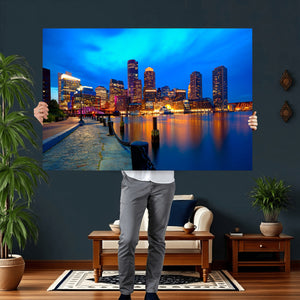 Boston Wall Art Canvas Print, Boston City Downtown Night