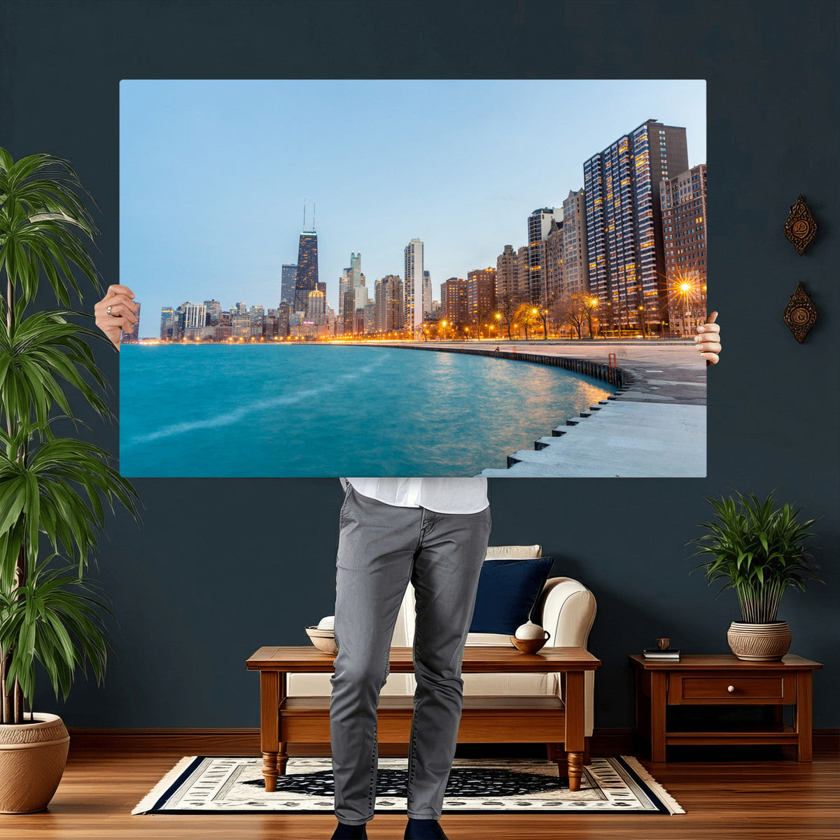 Chicago Wall Art Canvas Print, Chicago City Downtown Night