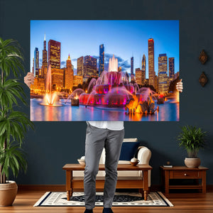 Chicago Wall Art Canvas Print, Chicago City Downtown Night
