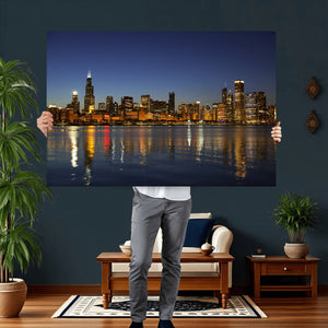 Chicago Wall Art Canvas Print - Chicago City Downtown Night