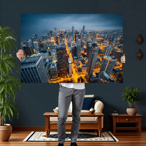 Chicago Wall Art Canvas Print - Chicago City Downtown Night
