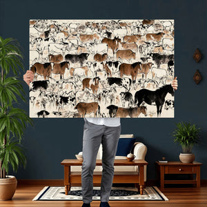 Farmhouse Animals Horse Longhorn Cow Wall Art Canvas Print -