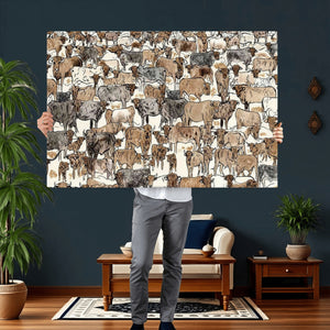 Abstract Longhorn Wall Art Canvas Print - Cow Animal Drawing
