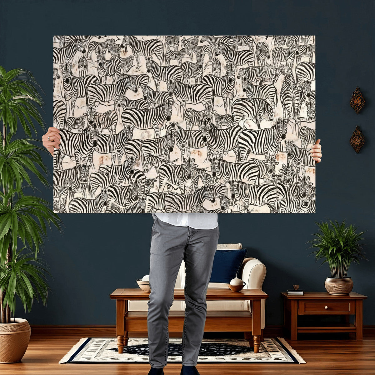 Abstract Zebra Wall Art Canvas Print for Farmhouse Decor