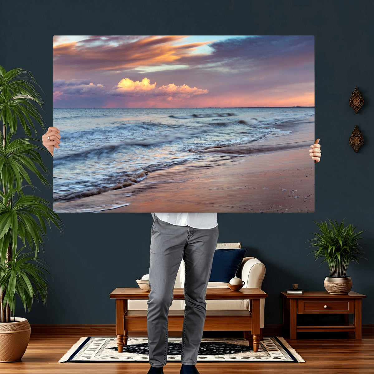 Ocean Sunset Wall Art Canvas Print – Coastal Beach