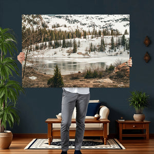 Snowy Mountain Landscape Wall Art Canvas Print, Alpine Pine