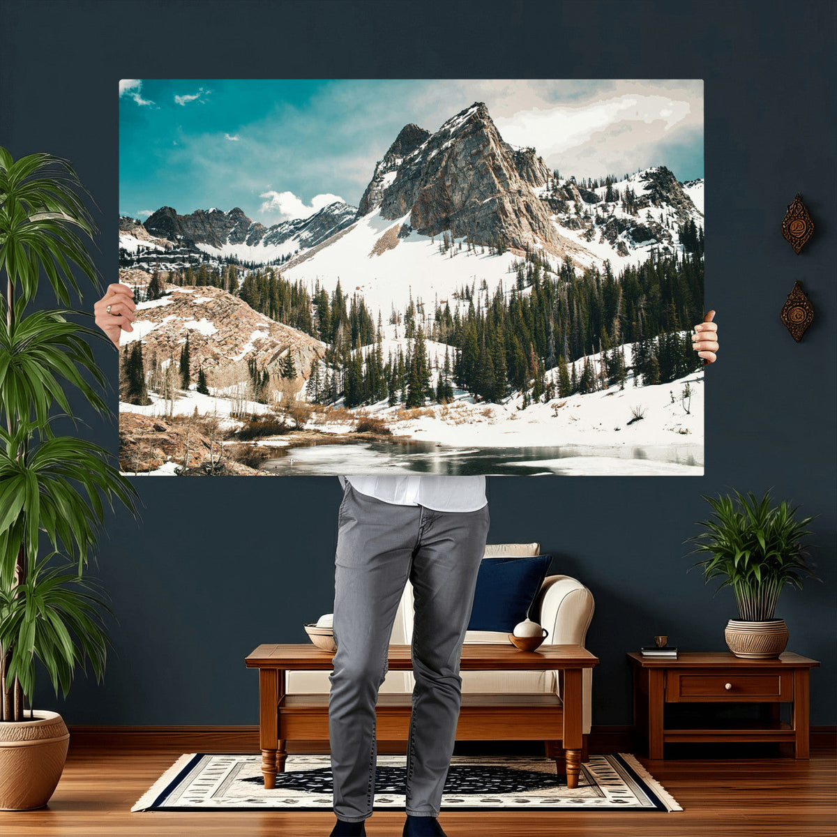 Snowy Mountain Wall Art Canvas Print, Alpine Pine Forest