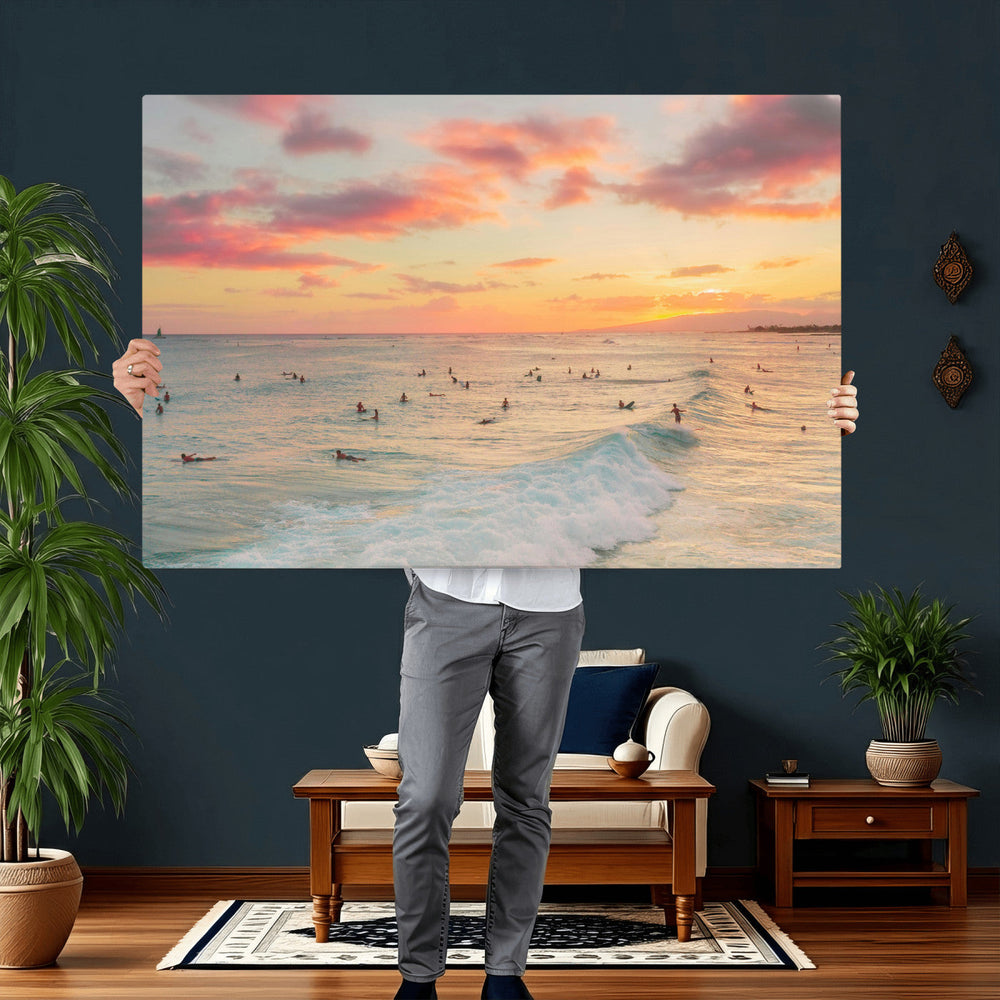Sunset Beach Wall Art Canvas Print – Soft Coastal