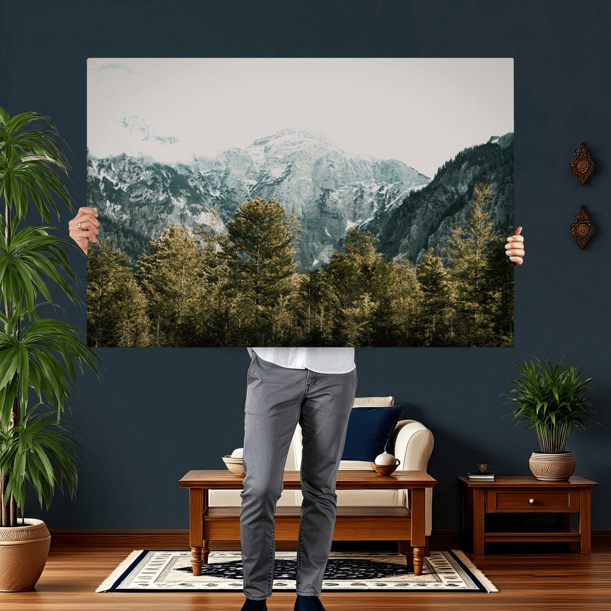 Mountain Forest Wall Art Canvas Print, Alpine Landscape