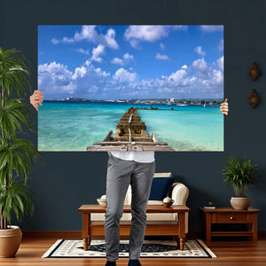 Caribbean Ocean Pier Seascape Wall Art Canvas Print,
