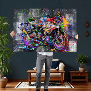 Graffiti Motorcycle Wall Art Canvas Print, Urban Street Art