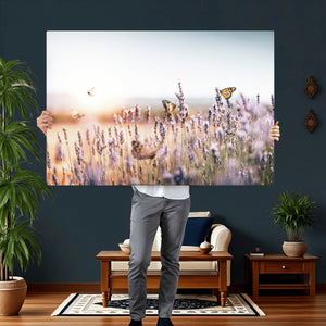 Lavender Field Wall Art Canvas Print, Butterfly Floral