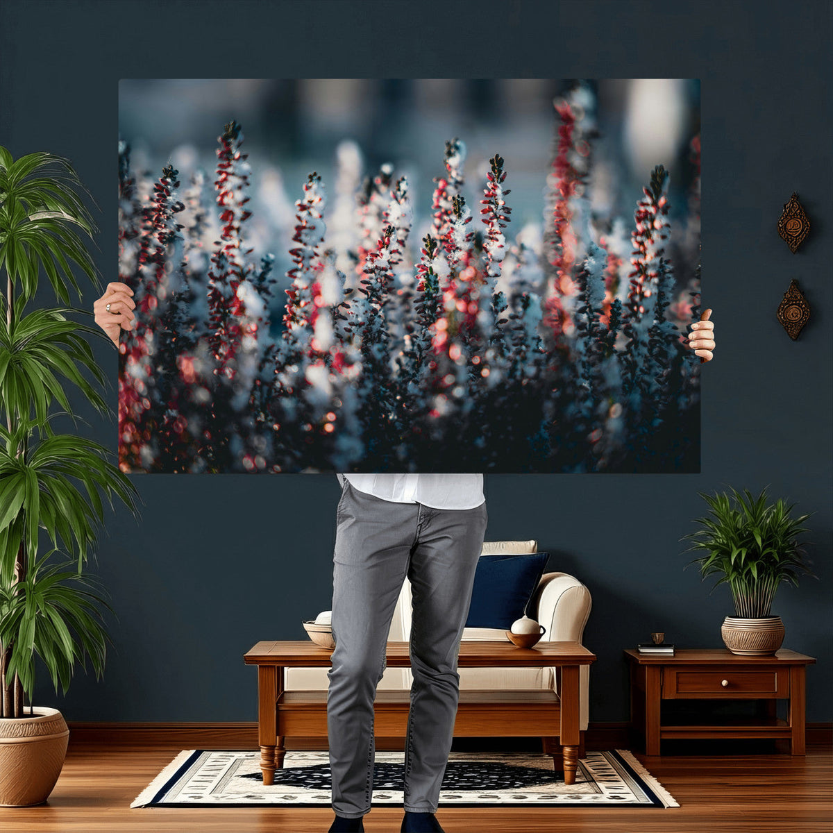 Winter Heather Wall Art Canvas Print, Frosted Floral Nature
