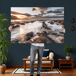 Rocky Coast Ocean Sunset Wall Art Canvas Print, Dramatic