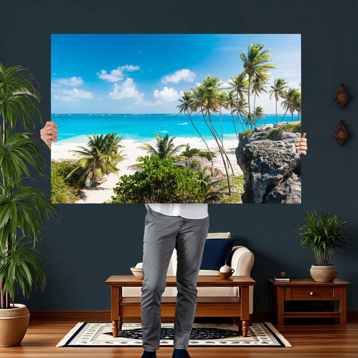 Tropical Beach Wall Art Canvas Print, Palm Tree Ocean