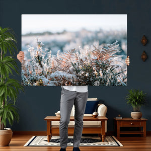 Frosted Fern Wall Art Canvas Print, Soft Winter Botanical