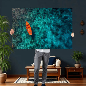 Turquoise Ocean Boat Wall Art Canvas Print