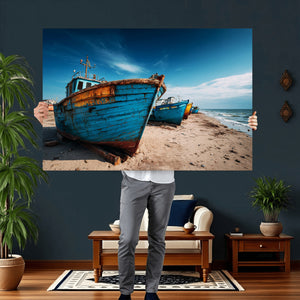 Coastal Fishing Boats Wall Art Canvas Print, Sunset Beach