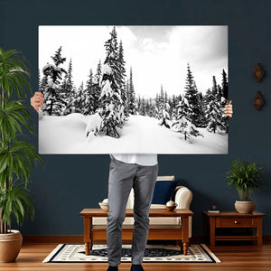 Black and White Snowy Pine Forest Wall Art Canvas Print,