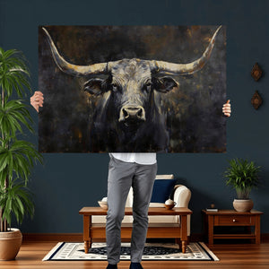 Rustic Longhorn Bull Wall Art Canvas Print – Vintage Western