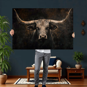Vintage Longhorn Bull Wall Art Canvas Print – Rustic Western