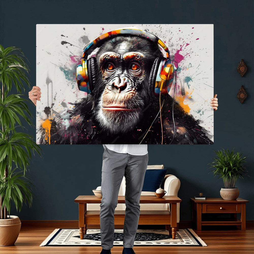 Dj Monkey Wall Art Canvas Print – Colorful Pop Art Banksy