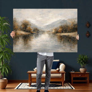 Neutral Abstract River Landscape Wall Art Canvas Print