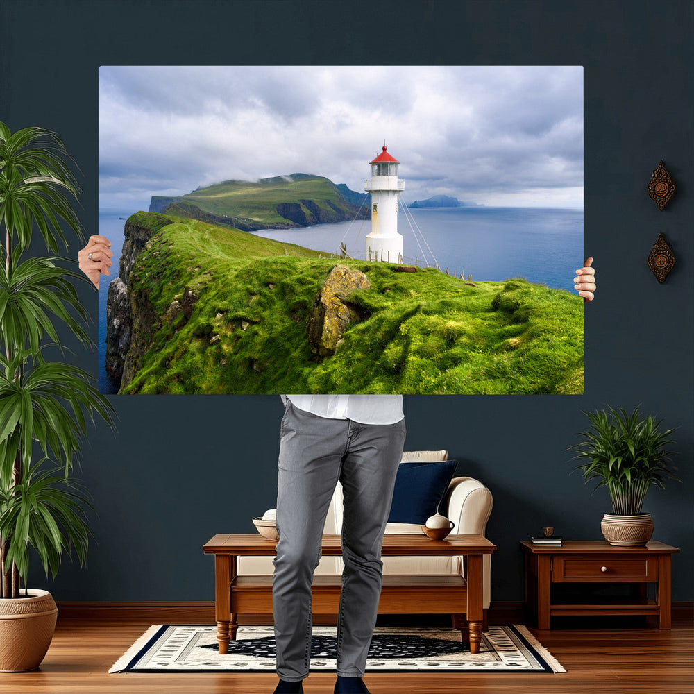 Coastal Lighthouse Wall Art Canvas Print, Cliffside Ocean
