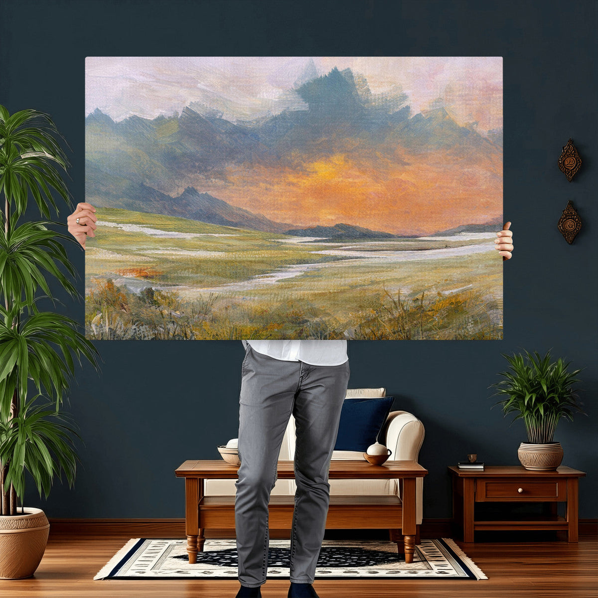 Mountain Sunset Wall Art Canvas Print Vintage Landscape