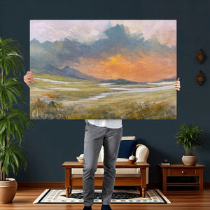 Mountain Sunset Wall Art Canvas Print Vintage Landscape