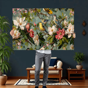 Vintage Birds and Flowers Wide Wall Art: Extra Large