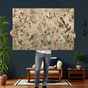Vintage Birds and Flowers Wall Art Canvas Print, Botanical