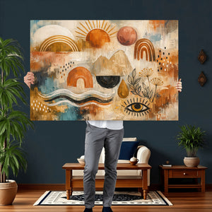 Geometric Boho Abstract Wall Art Canvas Print, Orange Blue