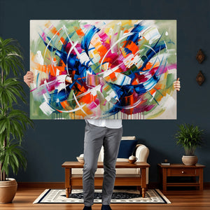Geometric Abstract Wall Art Canvas Print, Orange Blue