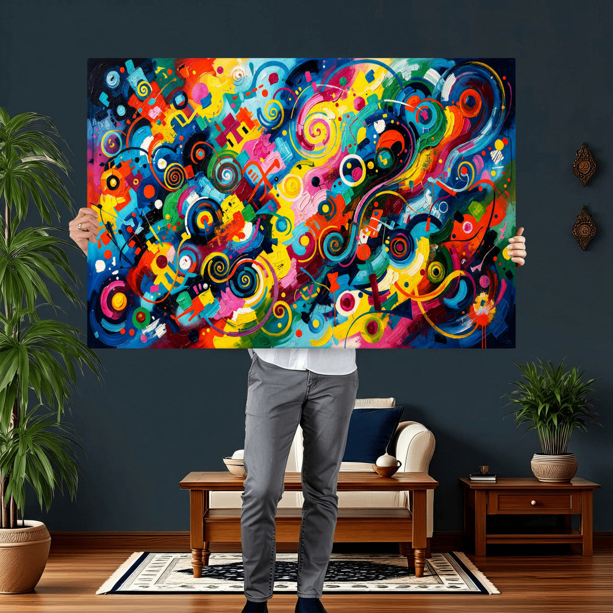 Geometric Abstract Wall Art Canvas Print, Bold Color