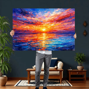 Colorful Knife Ocean Sunset Canvas — Orange Pink Teal