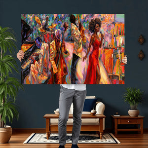 African American Jazz Singer Canvas Art — Red Dress Black