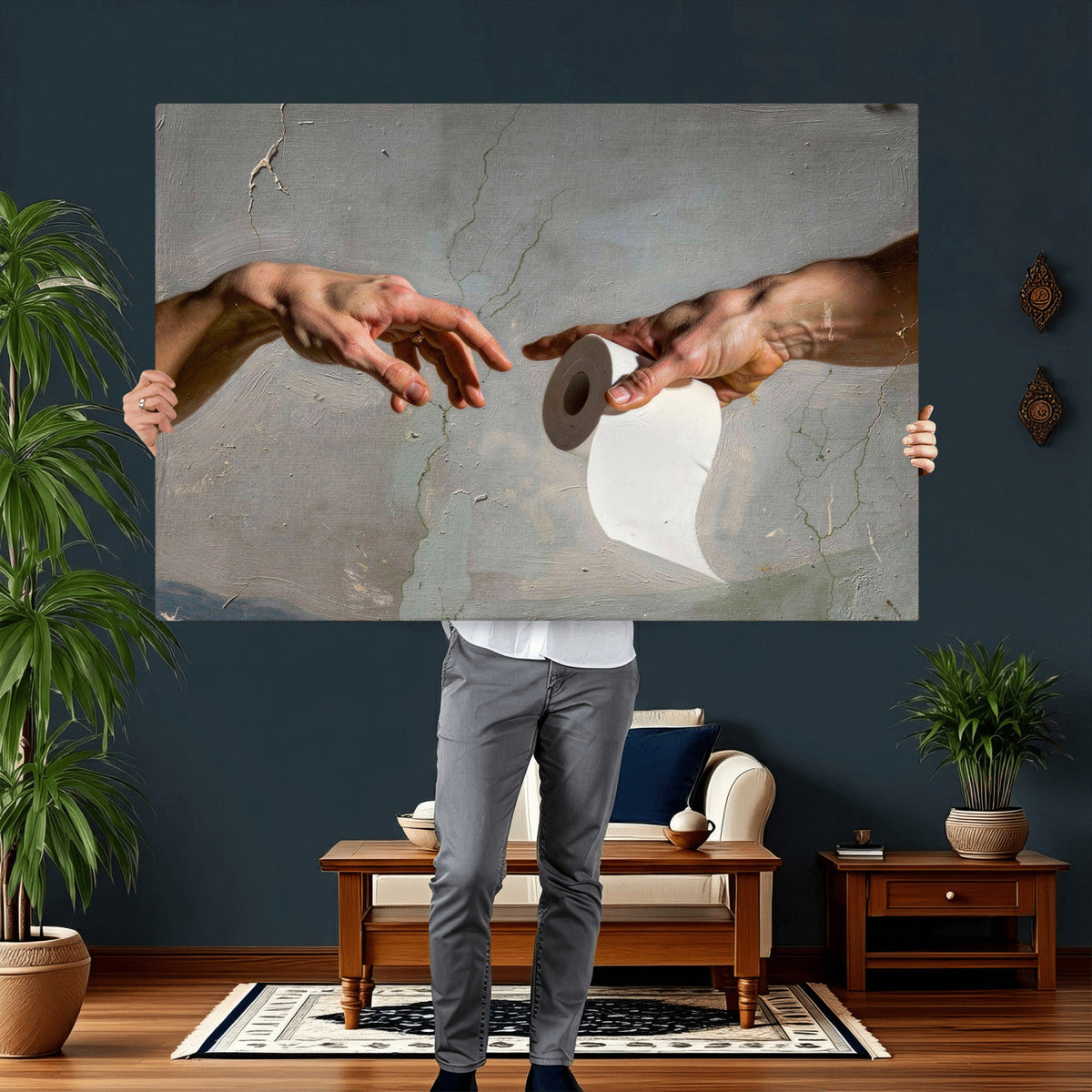 Funny Bathroom Wall Art Canvas, Creation of Toilet Paper