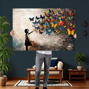 Banksy Graffiti Butterfly Girl Wall Art Canvas Print, Framed