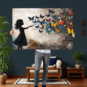 Banksy Butterfly Girl Wall Art Canvas Print, Framed Street