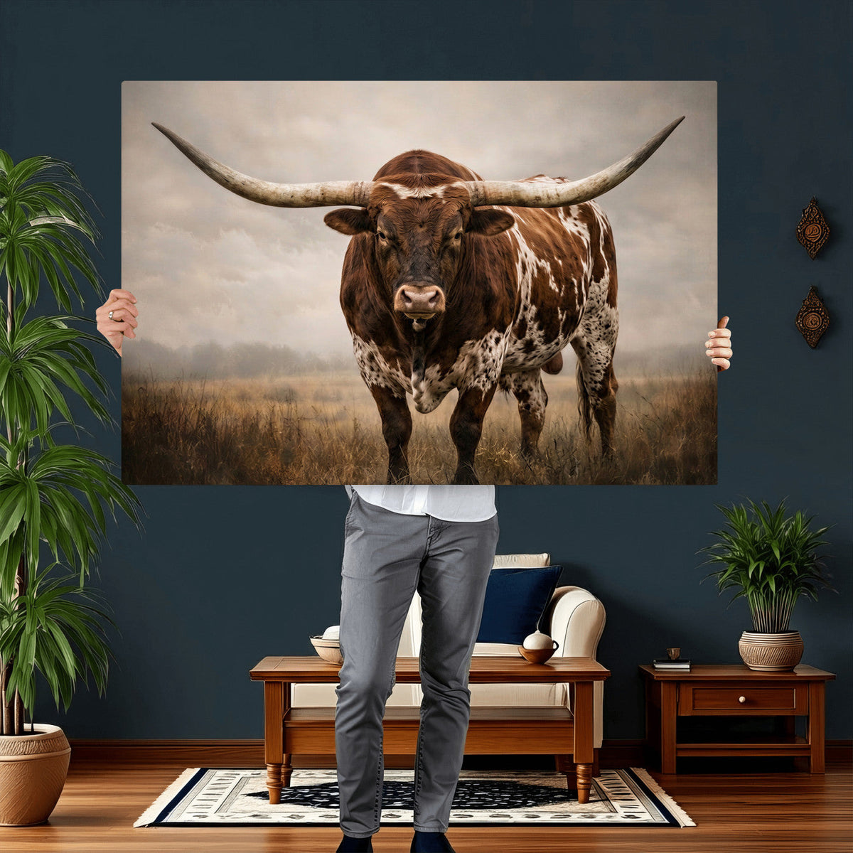 Texas Longhorn Canvas Wall Art Western Bull Desert Moody