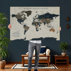 Custom Push Pin World Map Wall Art Canvas Print –