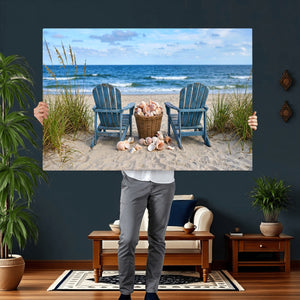 Large Beach Canvas Wall Art Coastal Adirondack Chairs Ocean
