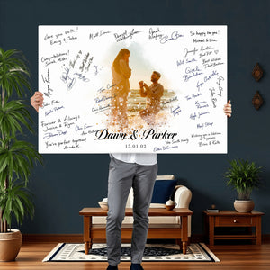 Wedding Guest Book Alternative Wall Art Canvas Print, Personalized Wedding Signature Poster, Custom Couple Photo Guestbook Canvas, Bridal Shower Reception Decor